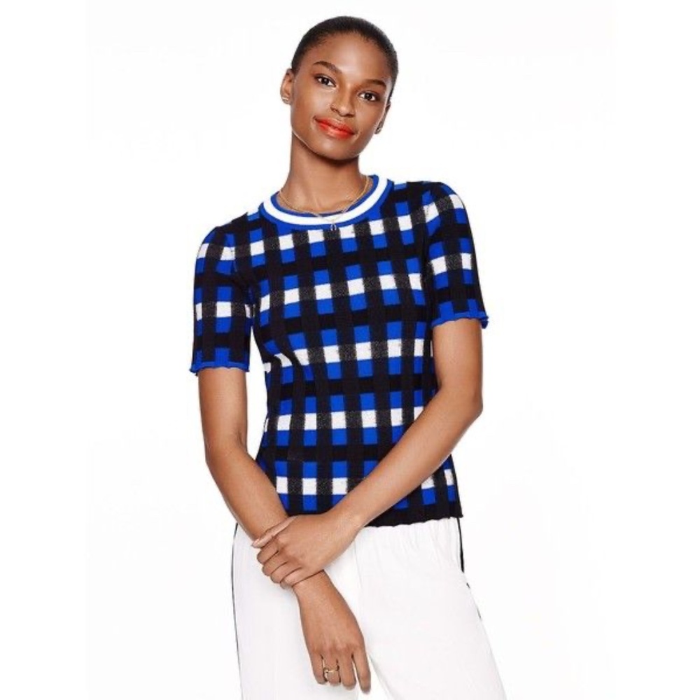Kate Spade Checkered Gingham Sweater Top XS